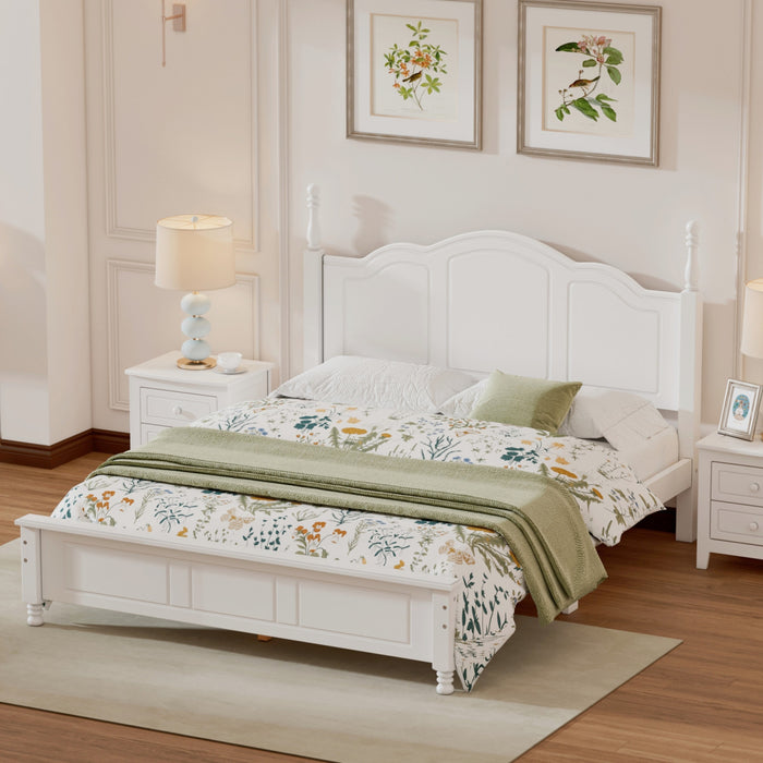 Jessie Retro Style Platform Bed with Wooden Slat Support,Queen Size, White Queen Bed