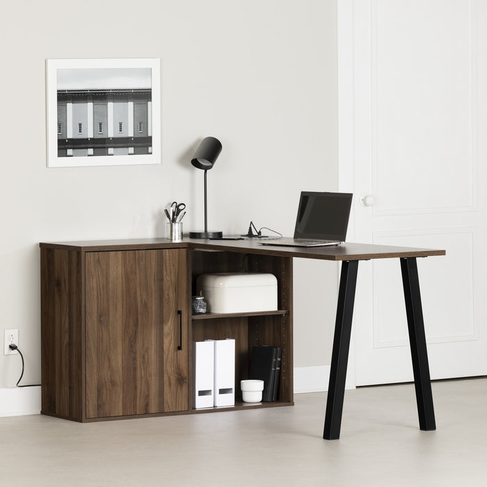Zolten L-Shaped Desk with Power Bar - Natural Walnut