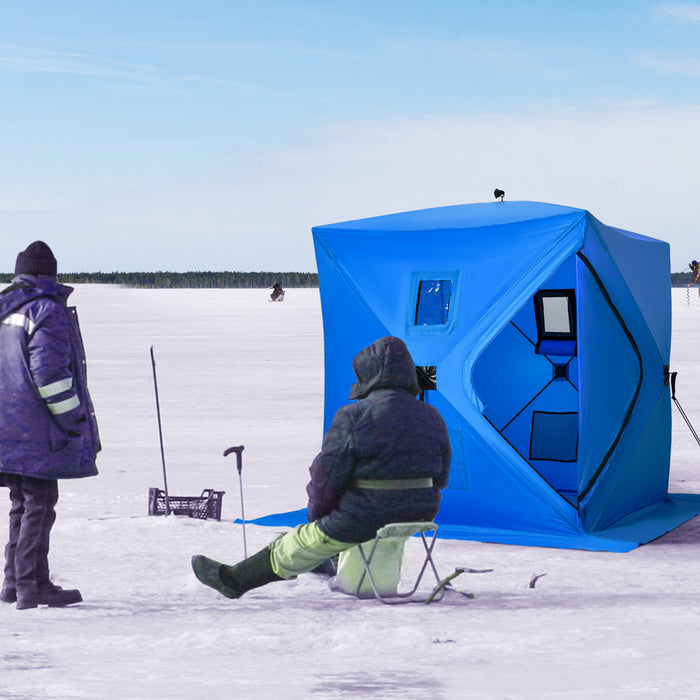 Outsunny 2 Person Pop Up Ice Fishing Tent Shelter With Carry Bag, Blue