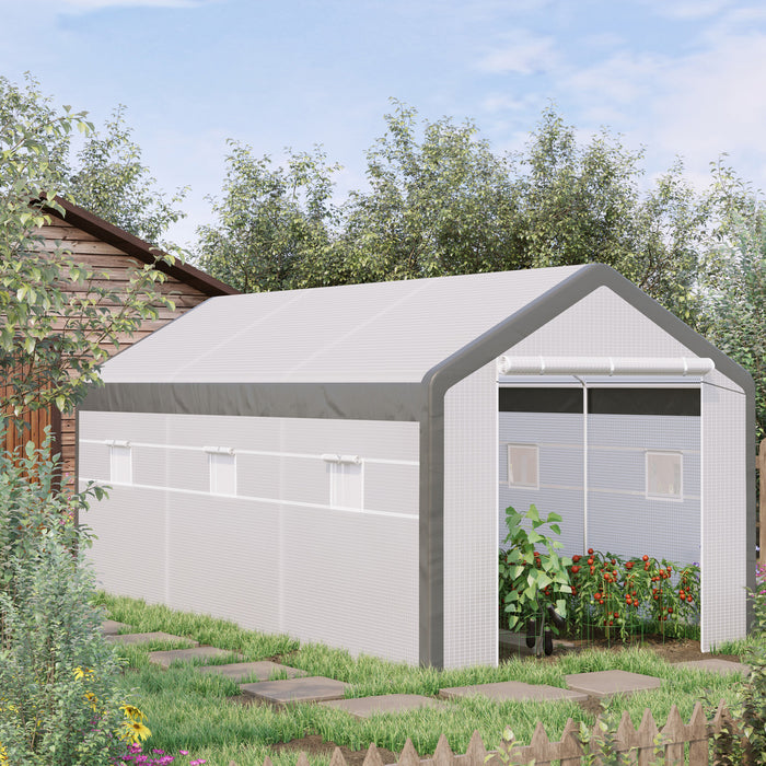 Outsunny 20' X 10' X 9' Walk-in Greenhouse With Roll Up Doors & 6 Windows Plant Growth Warm House Outdoor, Pe Cover, White
