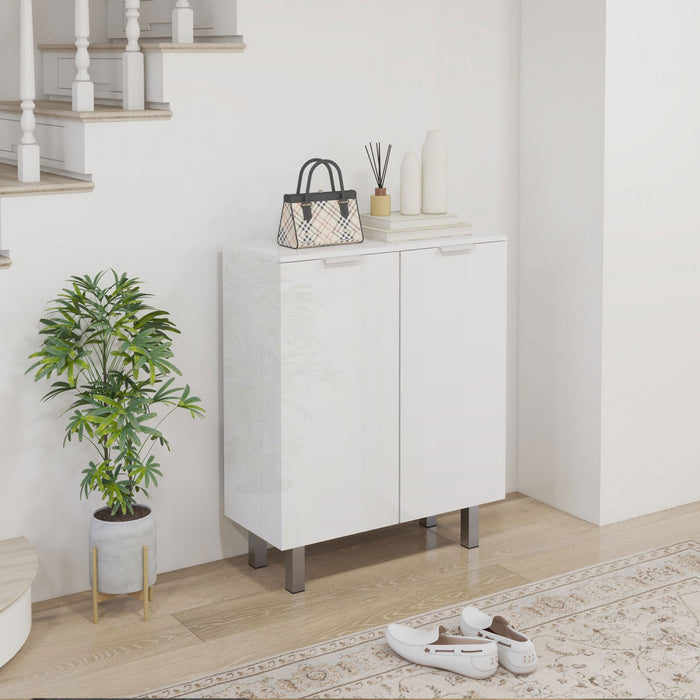 HOMCOM Shoe Cabinet, High Gloss Shoe Storage Cabinet, White