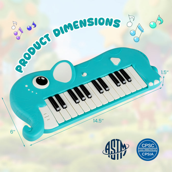 Costway 25-Key Kids Piano Keyboard Elephant Shape Toy Digital Piano with Built-in Music & Light Blue