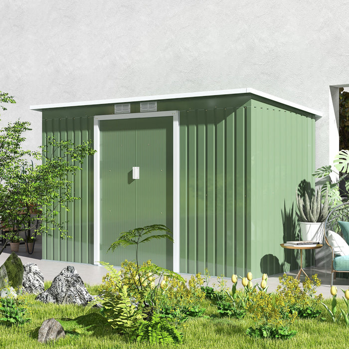 Outsunny 9' X 4' Metal Storage Shed, Garden Tool House With Floor Foundation, Double Sliding Doors, Air Vents For Backyard, Patio, Lawn, Green