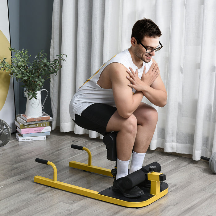 Soozier Adjustable Squat Machine With Push Up Bars, Multifunction Deep Sissy Squat Machine Leg Exerciser Ab Strength Training Home Gym Workout, Yellow