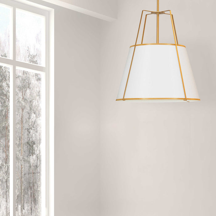 Dainolite Trapezoid 3 Light Pendant Trapezoid Gold/White Shade White Fabric Diffuser Lamp