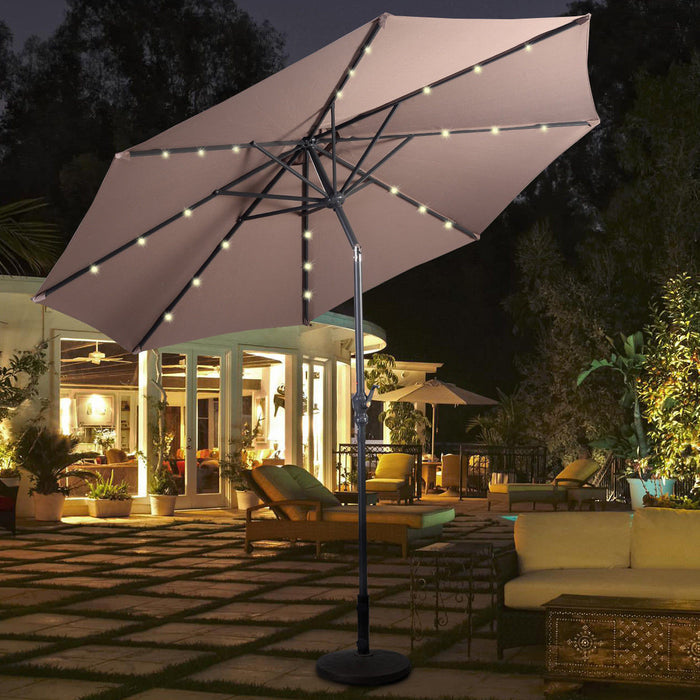 Costway 10ft Patio Solar Umbrella LED Patio Market Steel Tilt w/ Crank Outdoor Tan