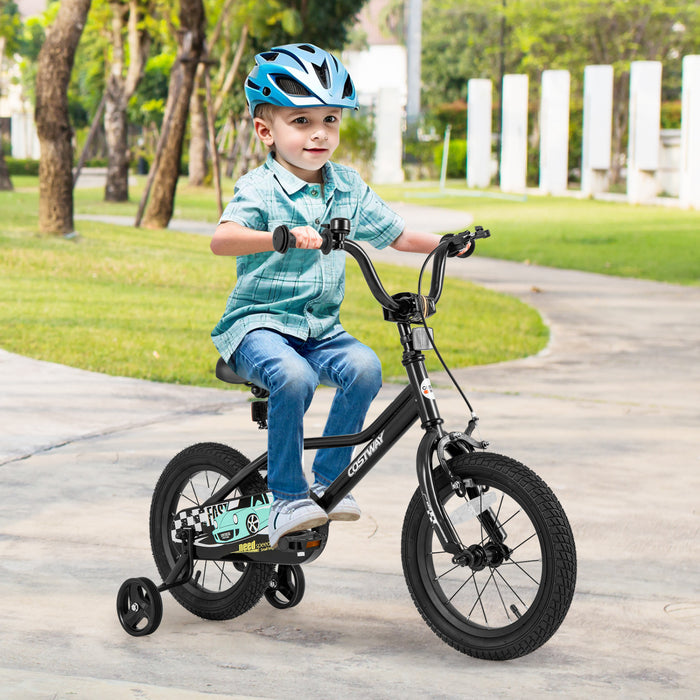 Costway 14\" Kids Training Bike With Removable Training Wheels Pneumatic Tires Black