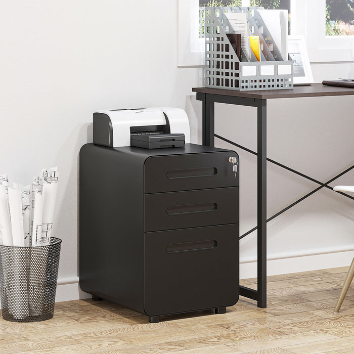 Vinsetto 3 Drawers File Cabinet On Wheels Lockable For Home Office