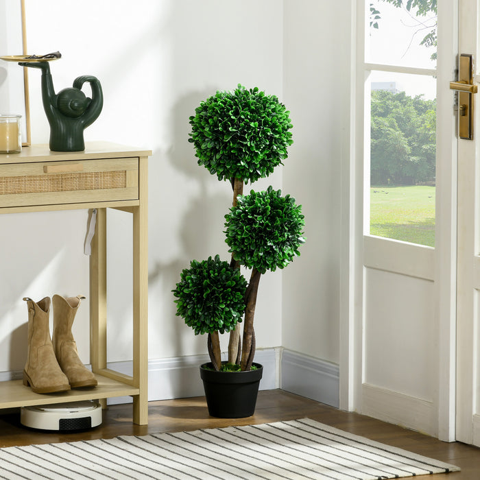 HOMCOM 3ft Artificial Tree, Three Ball Boxwood Topiary for Indoor Outdoor