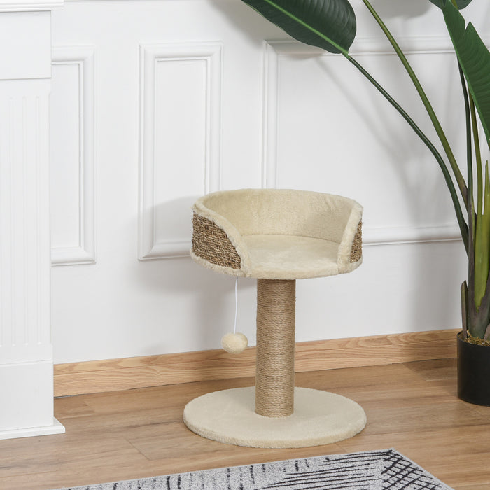 Pawhut Small Cat Tree With Scratching Post, Perch, Toy Ball, Cat Tower For Indoor Cats - 16\" X 16\" X 19\", Beige