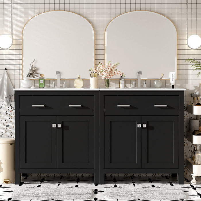 Felix 60 Inch Modern Double Bathroom Vanity with Ceramic Sink & Storage Cabinet, Black