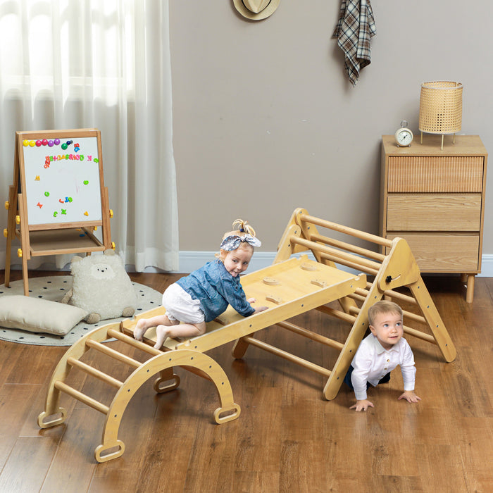 Qaba Pikler Triangle Set, 5 In 1 Climbing Toys For Toddlers, Indoor Baby Jungle Gym With Ladder, Ramp, Arch, For Climbing, Sliding, For 18-48 Months, Nature Wood