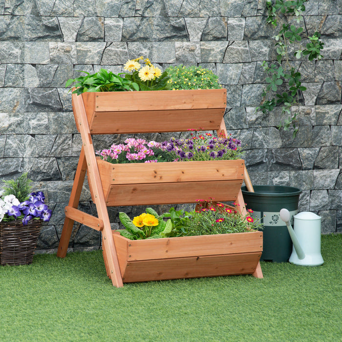 Outsunny 3 Tier Raised Garden Bed Vertical Wooden Elevated Planter Box Kit For Flowers, Vegetables, Herbs, 26\" X 30\" X 30\", Brown