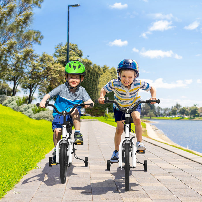 Costway 14\" Kid's Bike With Removable Training Wheels & Basket For 3-5 Years Old White