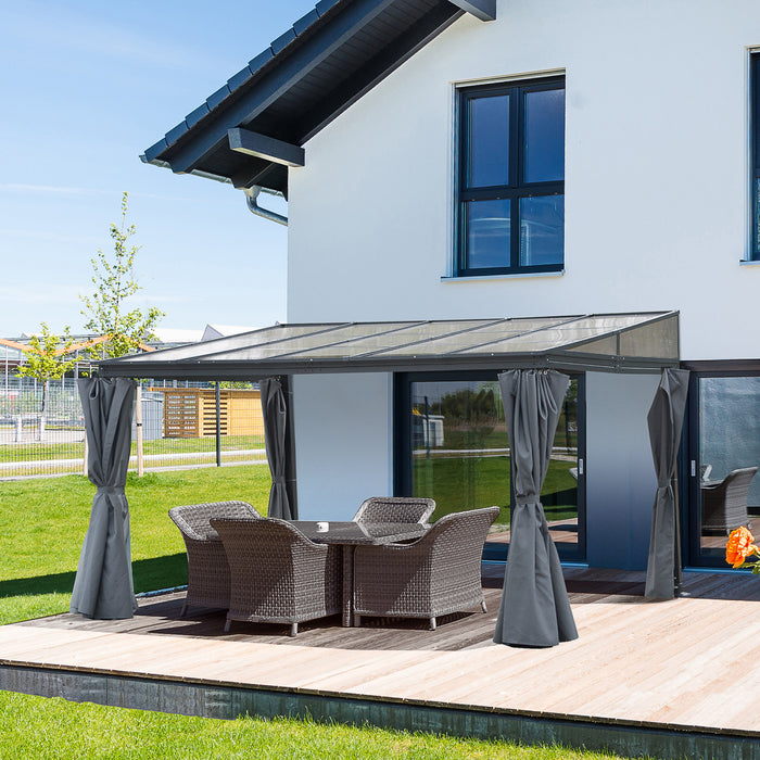 Outsunny 10' X 13' Outdoor Hardtop Pergola Pc Roof Gazebo Party Tent Garden Sun Shelter Waterproof And Uv Protection With Curtains, Grey