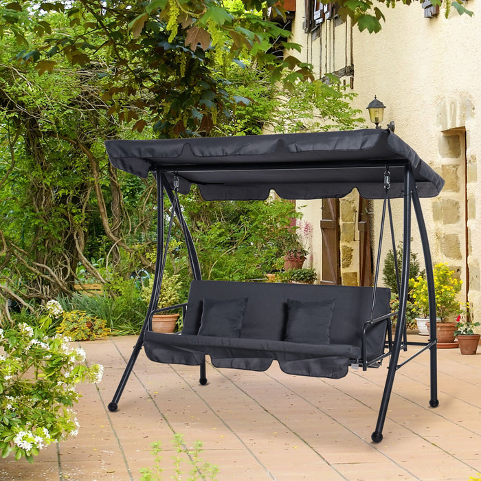 Outsunny Patio Swing Chair, 3 Person Convertible Hammock, Outdoor Lounge Bed, Cushioned With Tilt Canopy, Dark Grey