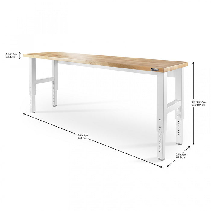 Gladiator 8' Adjustable Height Hardwood Workbench - Hammered White
