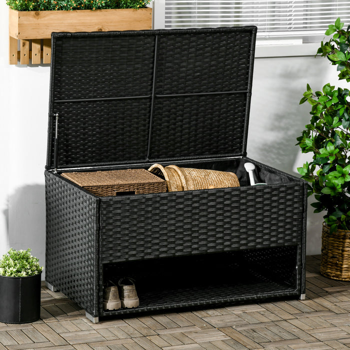 Outsunny Outdoor Deck Box For Pool, W/ Shoe Layer & Inner Liner, Black