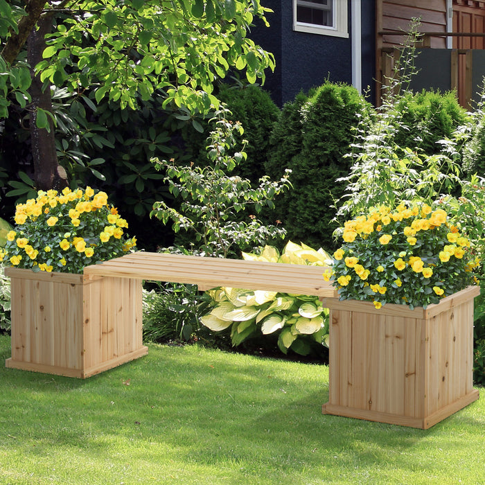 Outsunny Raised Garden Bed Plant Stand Wooden Garden Planter & Bench Combination Garden Raised Bed For Patio Park, 69.25\" X 15\" X 15.75\", Natural
