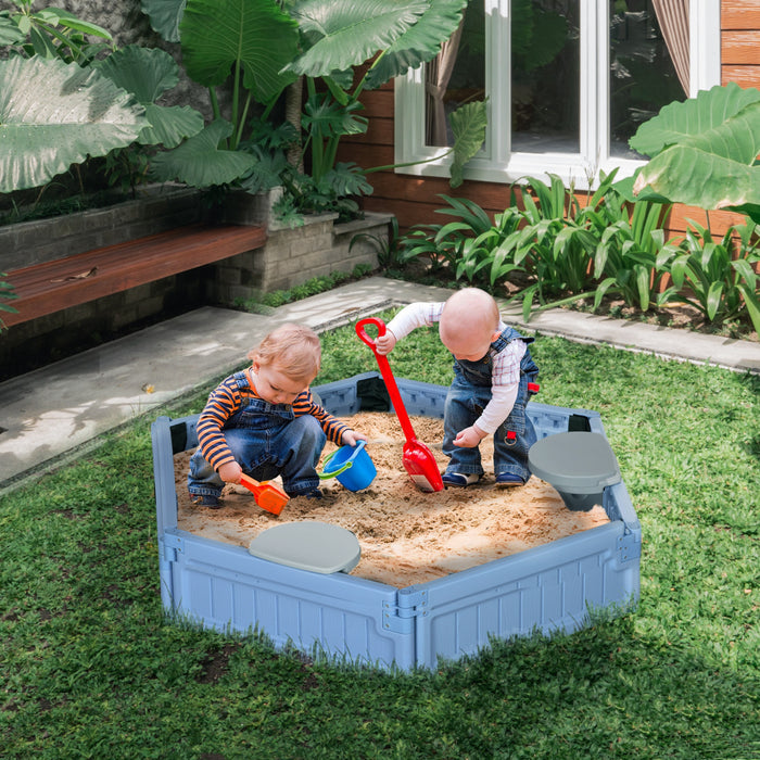 Diy Kids Sandbox With Waterproof Oxford Cover, Sand Playset Station With Bottom Fabric Liner, For 3-12 Years Old, Outdoor Indoor Backyard, Light Blue