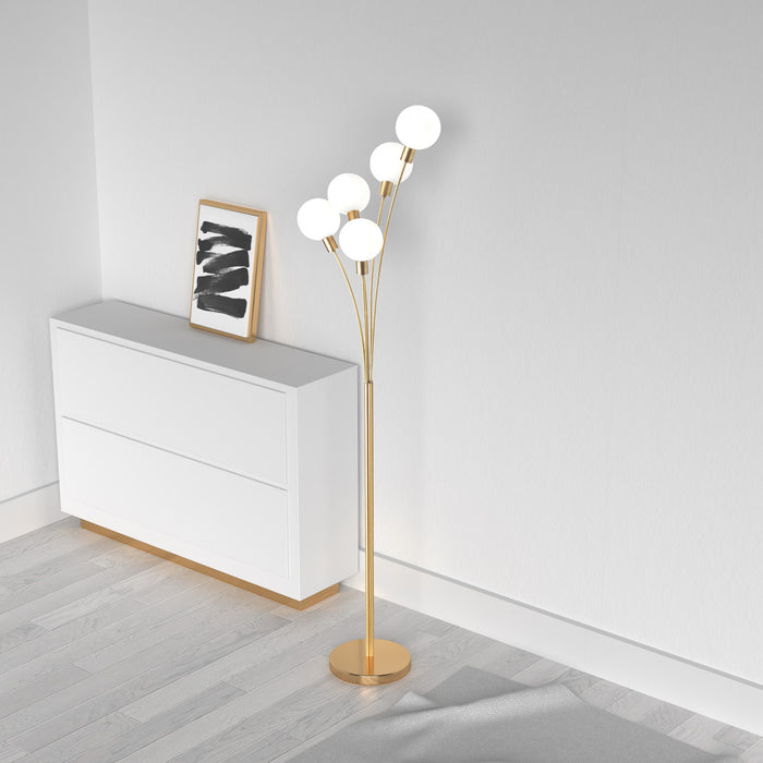 Dainolite Budding Branch 5 Light Floor Lamp Aged Brass Finish White Glass