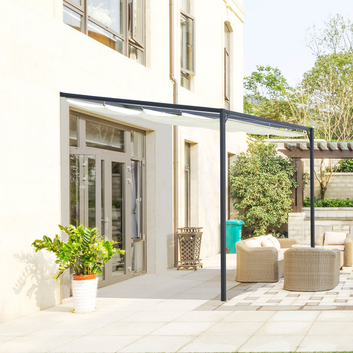 Outsunny 10'x10' Outdoor Pergola Gazebo With Retractable Canopy & Metal Frame & Pa Coated Sun Shelter Door Porch Cover, Cream White