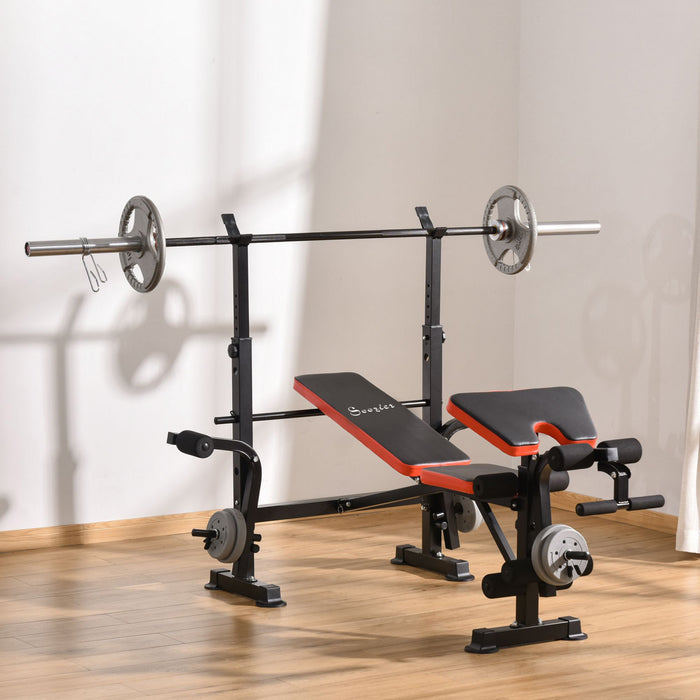 Soozier Adjustable Weight Bench With Leg Developer Barbell Rack For Weight Lifting And Strength Training Multifunctional Workout Station For Home Gym Fitness