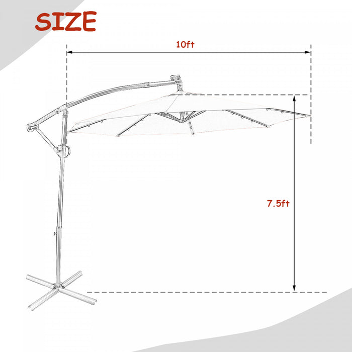 Costway 10FT Patio Offset Umbrella Solar LED 360degrees Rotation Orange
