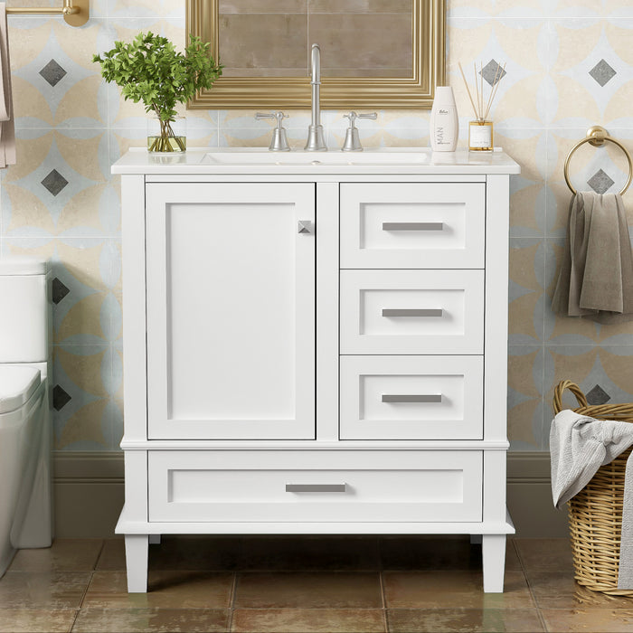 Jonas 24\" Solid Wood Bathroom Vanity Cabinet With Storage Drawers And Door - White