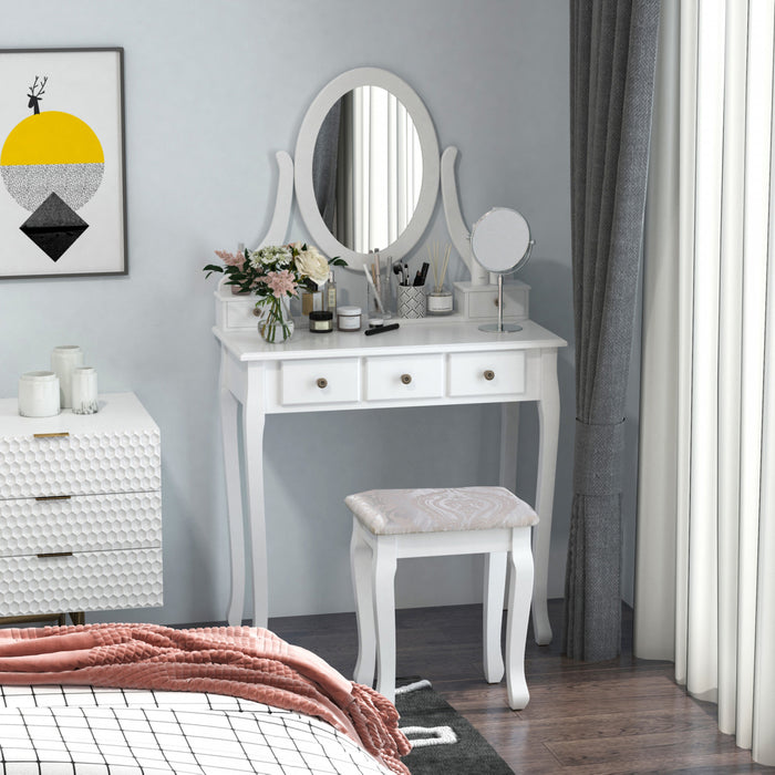 HOMCOM Wooden Vanity Table Set, Makeup Table with 360° Rotating Mirror