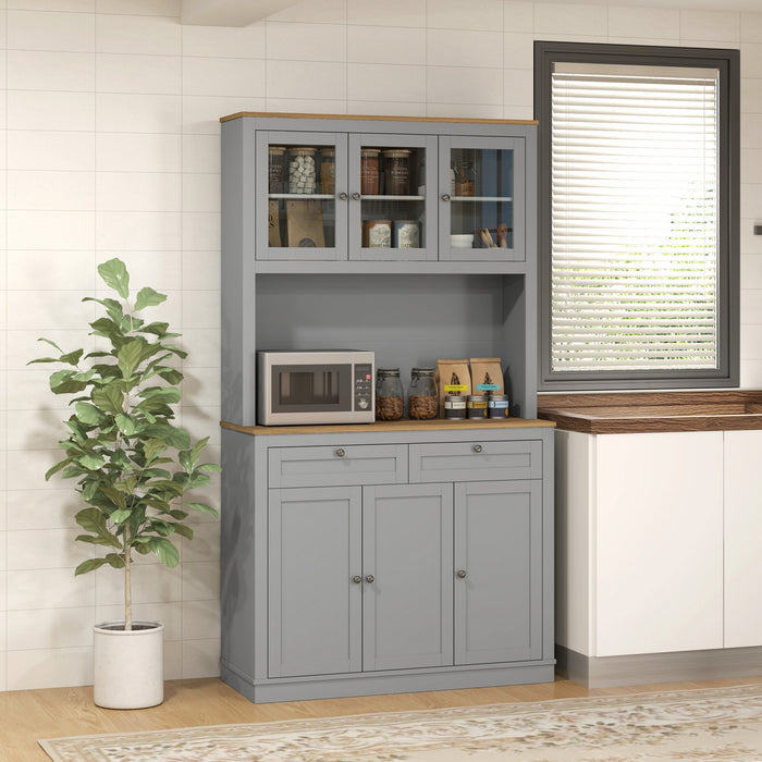 HOMCOM 71\" Pantry Cabinet w/ Microwave Space Buffet w/ Hutch Grey