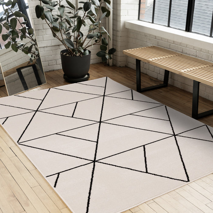 Covington White Black Modern Geometric Trellis Design Rug, 6'7\" x 9'10\" Indoor Area Rug