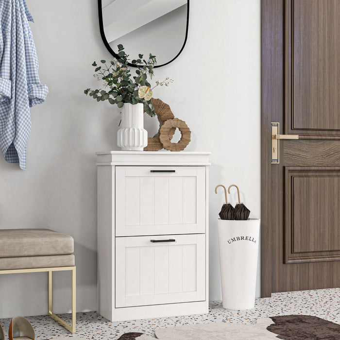 HOMCOM Narrow Shoe Cabinet for Entryway with Flip Drawers Adjustable Shelf