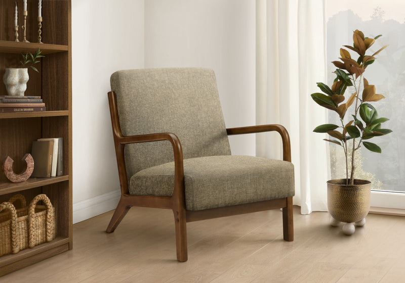 Monarch Specialties - Accent Chair, 34\"H, Upholstered, Living Room, Bedroom, Brown Fabric, Brown Walnut Wood
