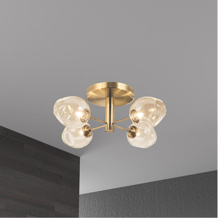 Dainolite Abii 4 Light Semi-flush Mount Vintage Bronze Finish Champagne Glass Lamp