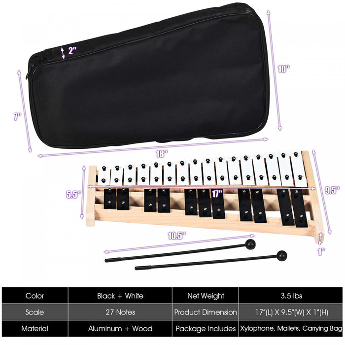 Costway 27 Note Foldable Glockenspiel Xylophone Aluminum Music Instrument