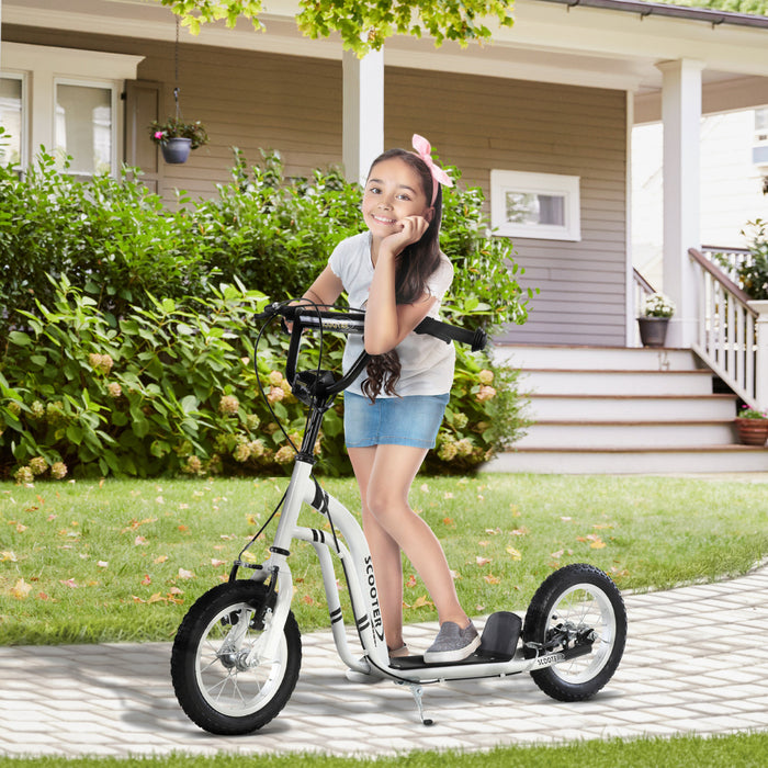 Aosom Youth Kick Scooter With 12'' Inflatable Rubber Wheel, Teens Scooter For Kids 5+ Year Old With Adjustable Height Handlebar, White