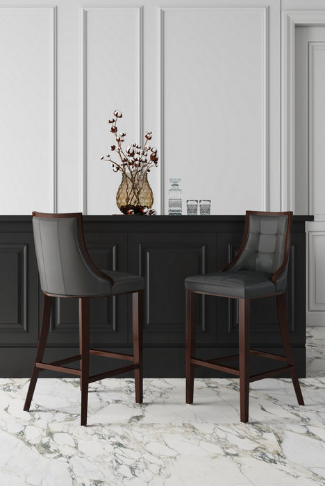 Fifth Avenue Traditional Wood Upholstered Barstool in Graphite - Set of 2