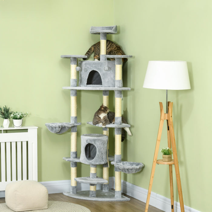 Pawhut 79\" Cat Tree Multi-level With Two Condos, Kitty Tower With Scratching Posts, Two Hammocks, Perches, Interactive Toys, Dark Gray