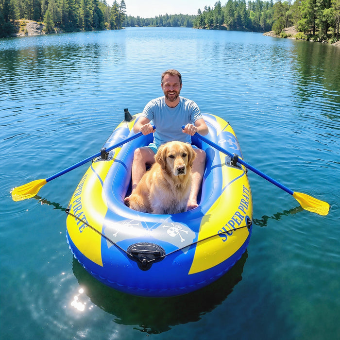Outsunny 1-2 Person Inflatable Kayak, Recreational Sit In Kayak with Rod Holders, Four-Chamber Design, Paddles, Pump and Repair Kit for Adults & Youth, Dark Blue