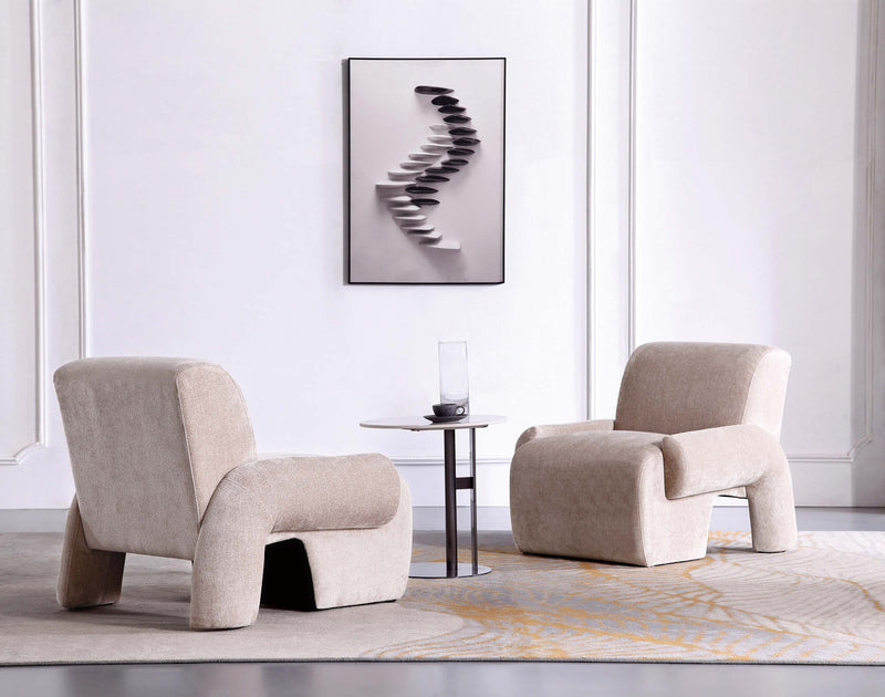 Verandah Mid-Century Modern Chenille Lounge Chair in Beige - Set of 2