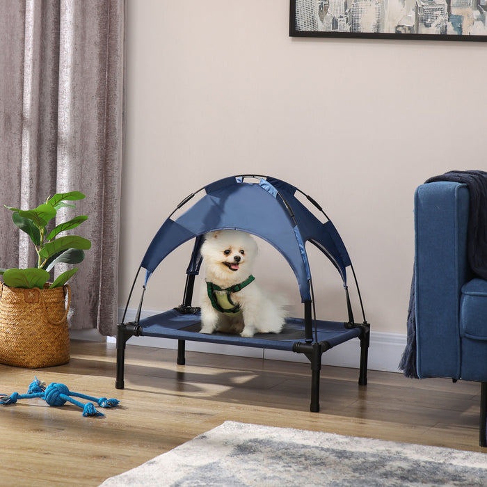 Pawhut Elevated Dog Bed With Canopy, Portable Raised Dog Cot For S Sized Dogs, Indoor & Outdoor, 25\" X 18\" X 24\", Dark Blue