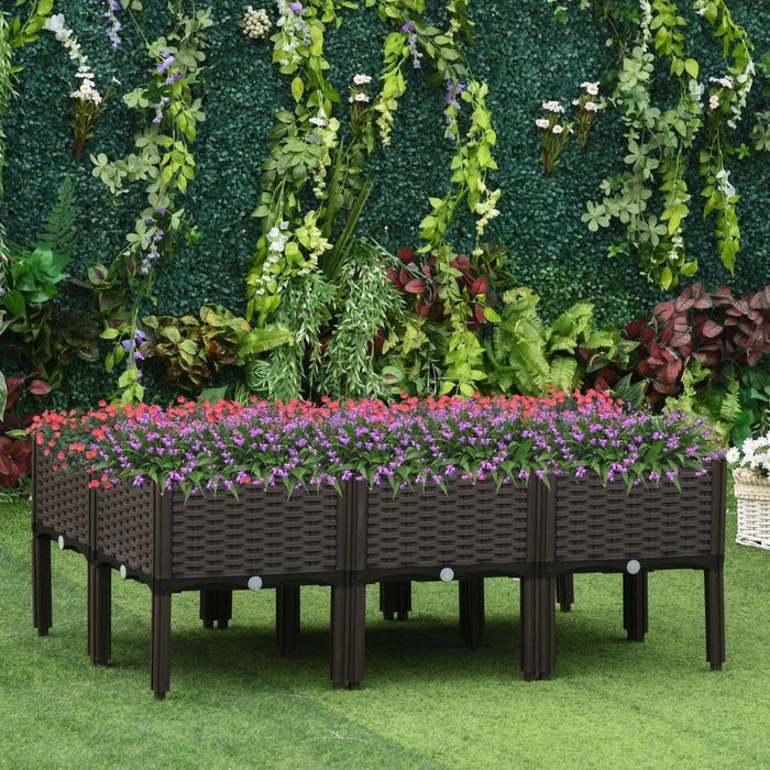 Outsunny 6-piece Raised Garden Bed Pp Raised Flower Bed Plant Stand Stackable Vegetable Herb Grow Box