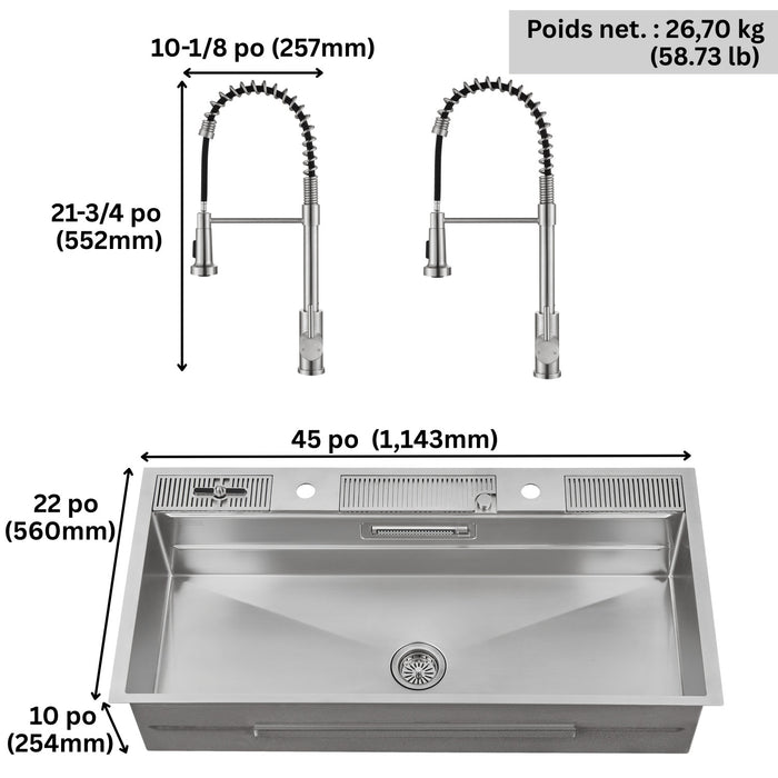 MultiSINK 45 in. Dual Mounted 3-Level Workstation Kitchen Sink, Faucets,Glass Rinser,Stainless Steel- J-WP31 Laundry Combo