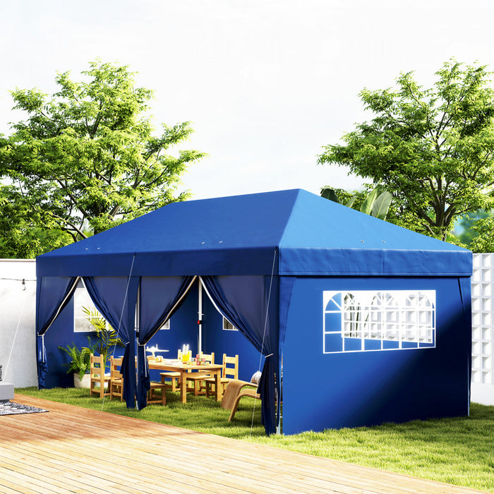 Outsunny 10'x20' Pop Up Tent Outdoor Easy Folding Gazebo Party Tent Blue