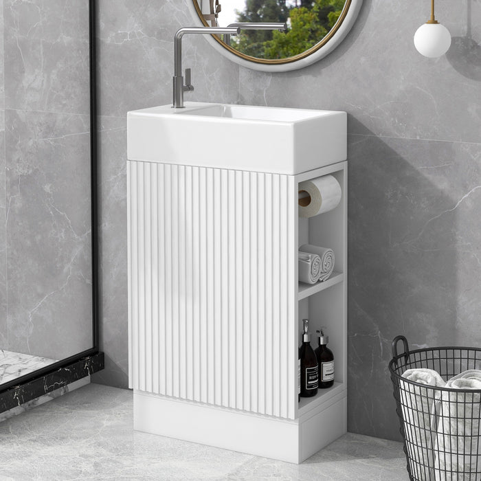 Ethan 18.6\" Bathroom Vanity with Sink and Adjustable Shelf, White