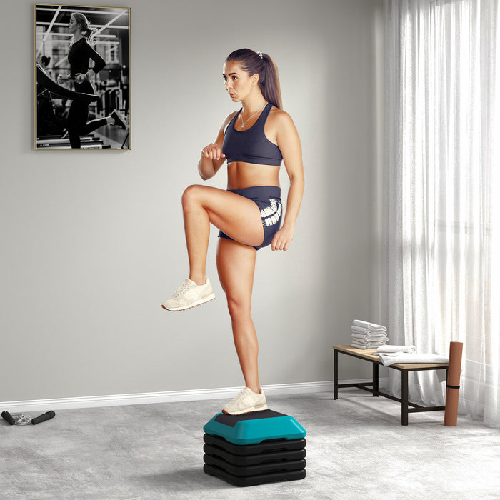 Soozier Aerobic Exercise Step Platform, 5 Level Height Adjustable Stepper, Fitness Step for Home Gym, 4\" 6\" 8\" 10\" 12\" , Blue
