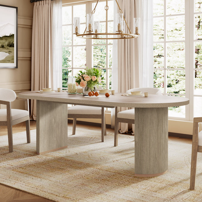 Madison Oval Solid Wood Dining Table with Double Pedestal Base,Light Natural