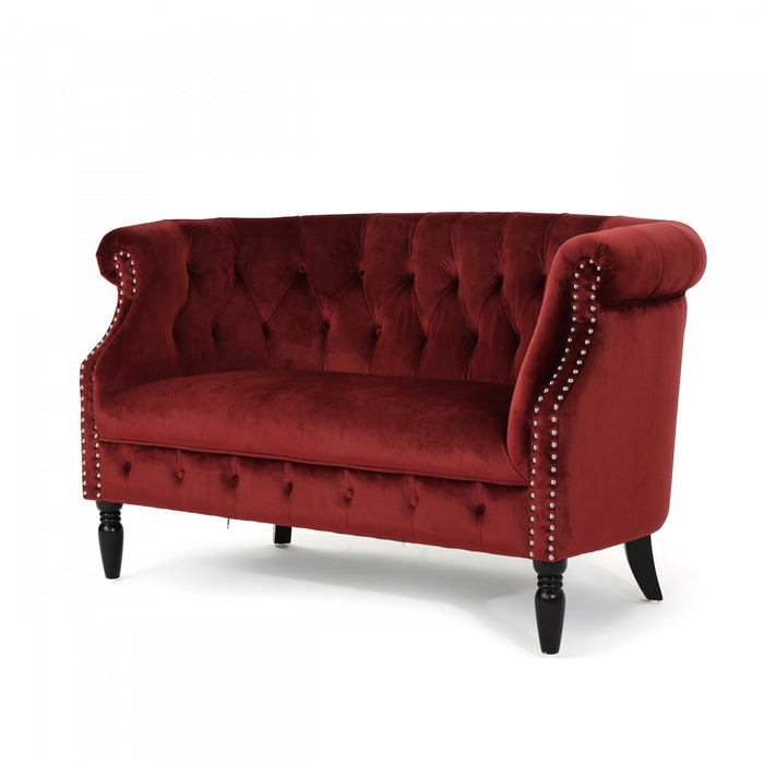 Vivian Solid Wood Rolled Arms Velvet Loveseat,Garnet