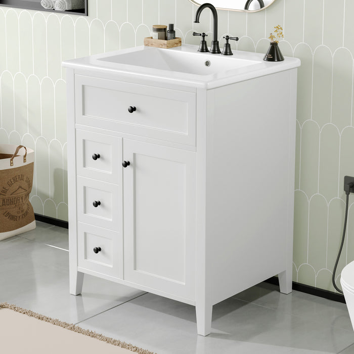 Scott 24\" Bathroom Vanity with Ceramic Sink and Rubberwood Legs, White